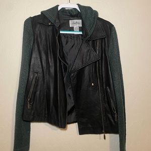 Day trip leather jacket! Green mesh on sleeves and leather on the rest. Size M